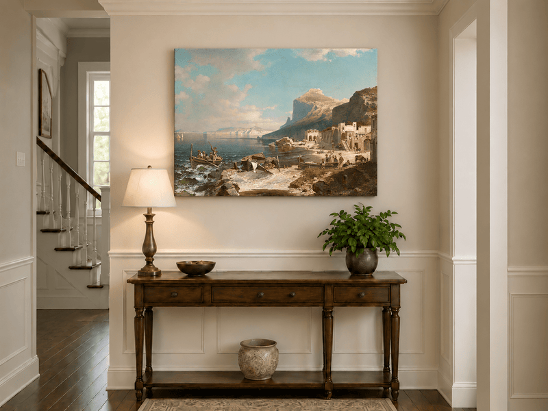 Landscape Oil Painting - Capri Coast Village with Fishing Boats
