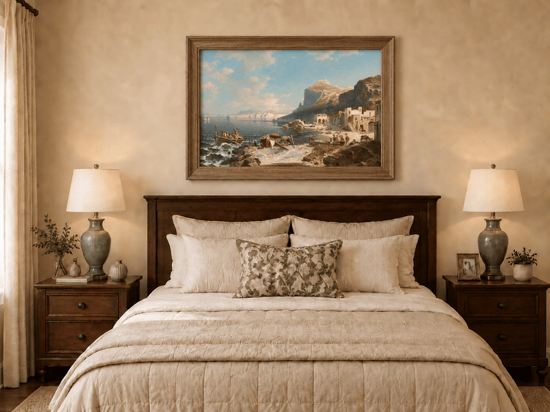 Landscape Oil Painting - Capri Coast Village with Fishing Boats