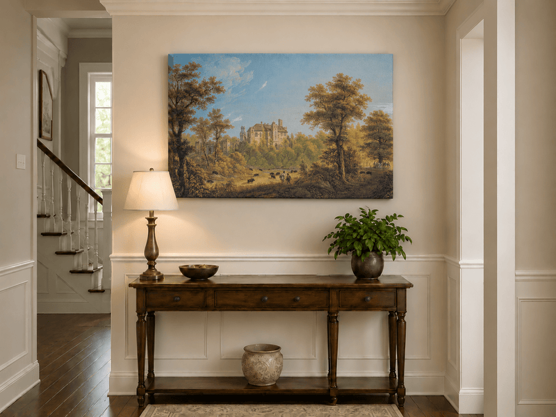 Landscape Oil Painting - Castle and Autumn Forest Scene