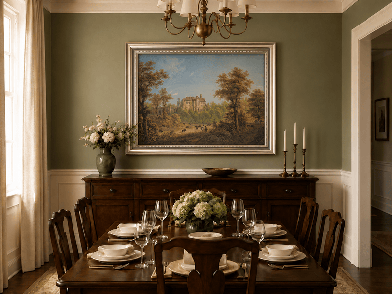 Landscape Oil Painting - Castle and Autumn Forest Scene