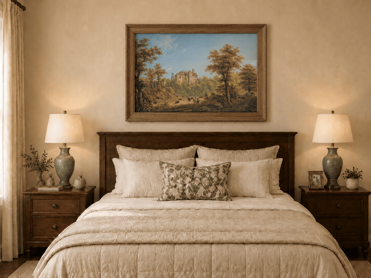 Landscape Oil Painting - Castle and Autumn Forest Scene