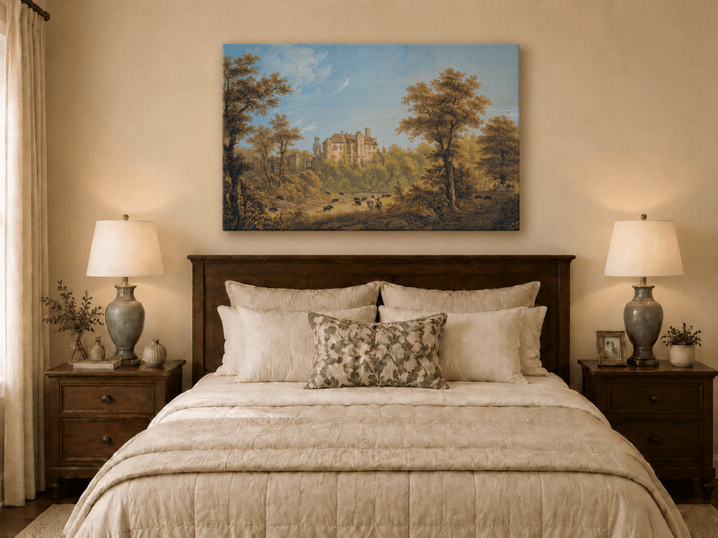 Landscape Oil Painting - Castle and Autumn Forest Scene