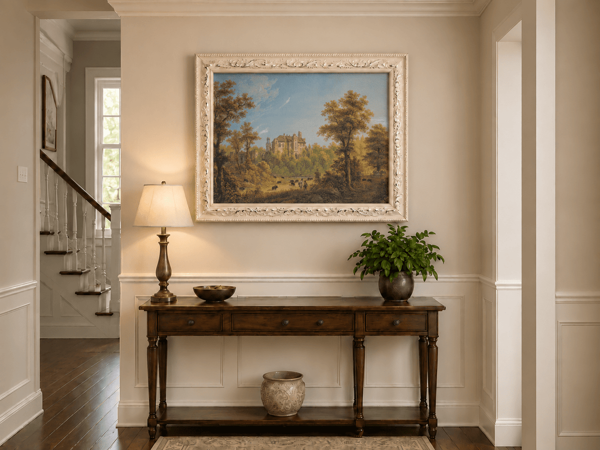 Landscape Oil Painting - Castle and Autumn Forest Scene