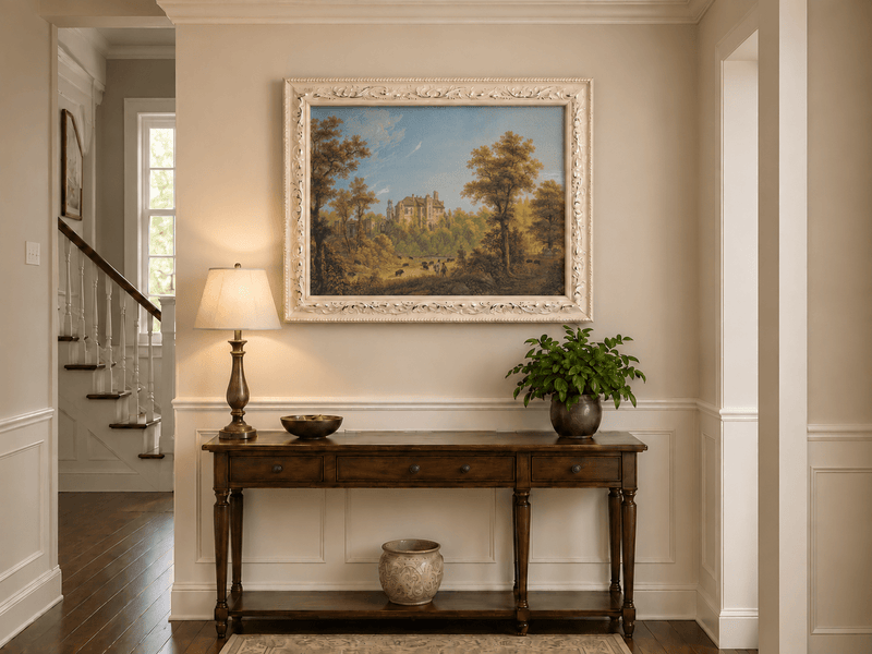 Landscape Oil Painting - Castle and Autumn Forest Scene