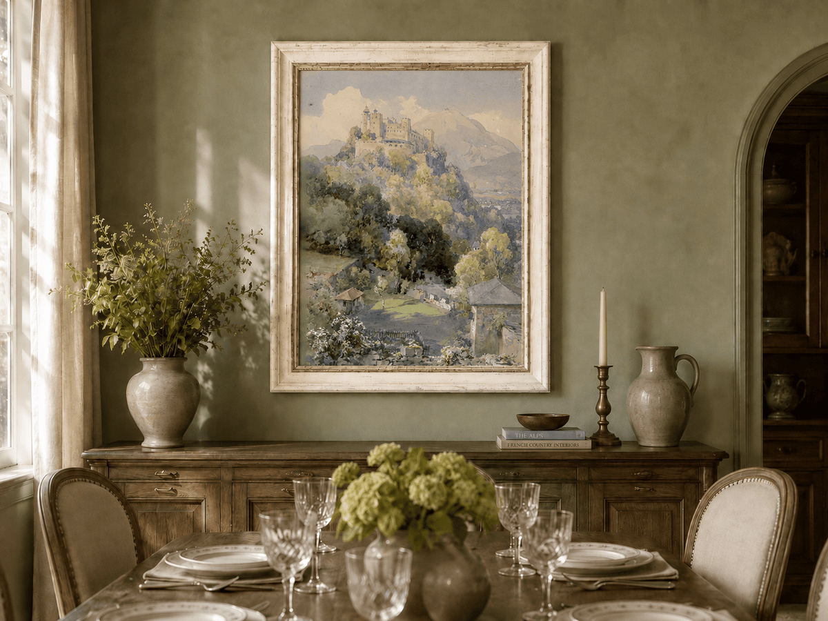Peinture à l'huile de paysage - Rivière printanière avec pêcheur et arbres
