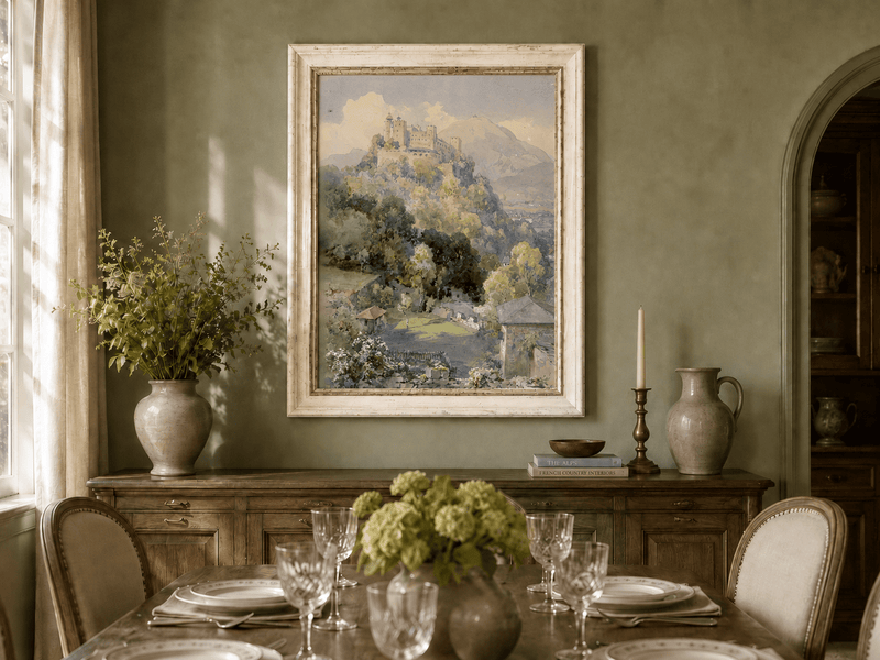 Peinture à l'huile de paysage - Rivière printanière avec pêcheur et arbres