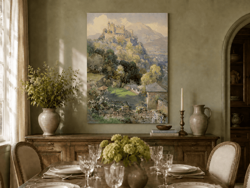 Peinture à l'huile de paysage - Rivière printanière avec pêcheur et arbres