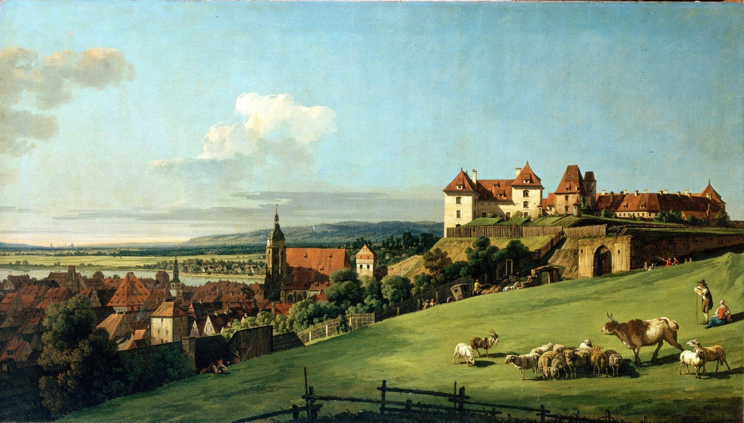 Landscape Oil Painting - Castle Pasture and Historic Town View - Oil Painting Haven
