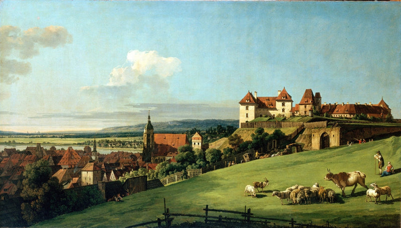Landscape Oil Painting - Castle Pasture and Historic Town View - Oil Painting Haven