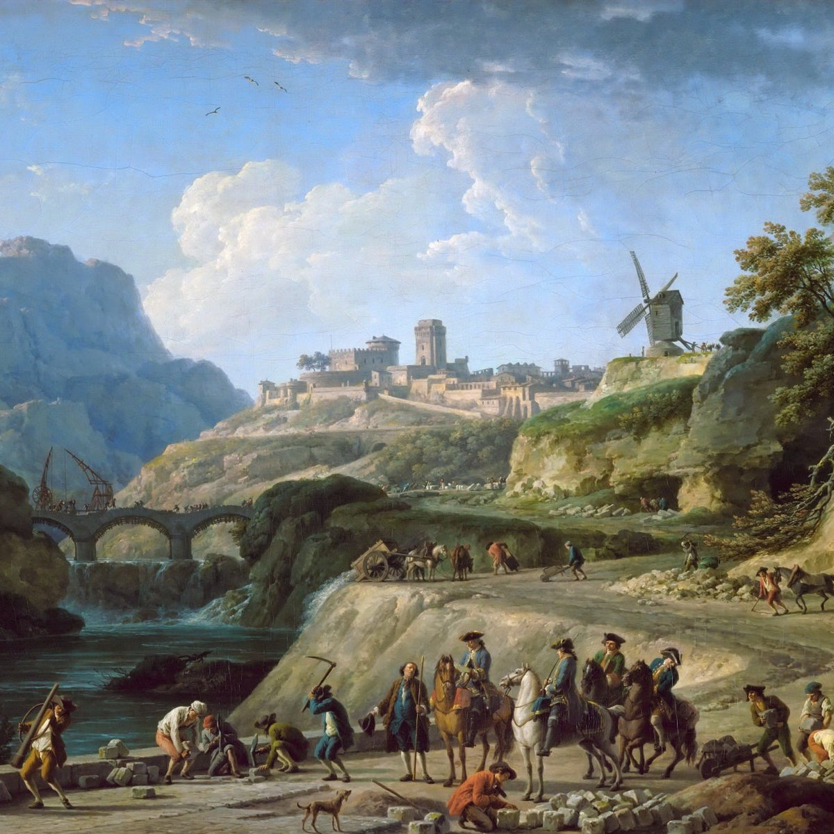 Landscape Oil Painting - Castle Road and River Valley Scene - Oil Painting Haven