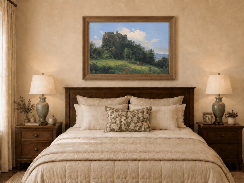 Peinture à l'huile de paysage - Ruines de château sur une colline rocheuse