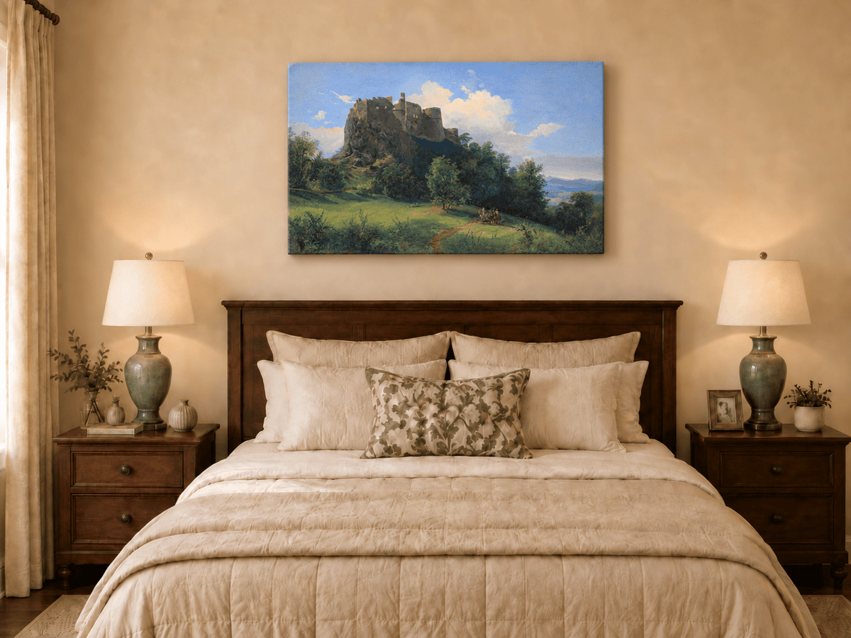 Peinture à l'huile de paysage - Ruines de château sur une colline rocheuse