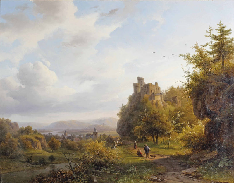 Landscape Oil Painting - Castle Ruins Above a Valley Village - Oil Painting Haven
