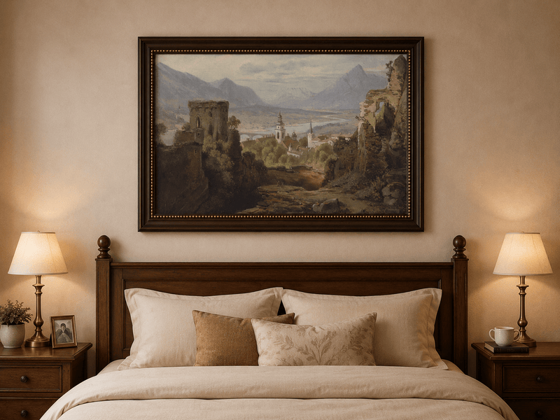 Landscape Oil Painting - Castle Ruins Overlooking River Valley