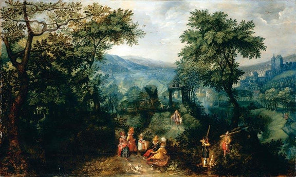 Landscape Oil Painting - Castle Valley Landscape with Figures - Oil Painting Haven