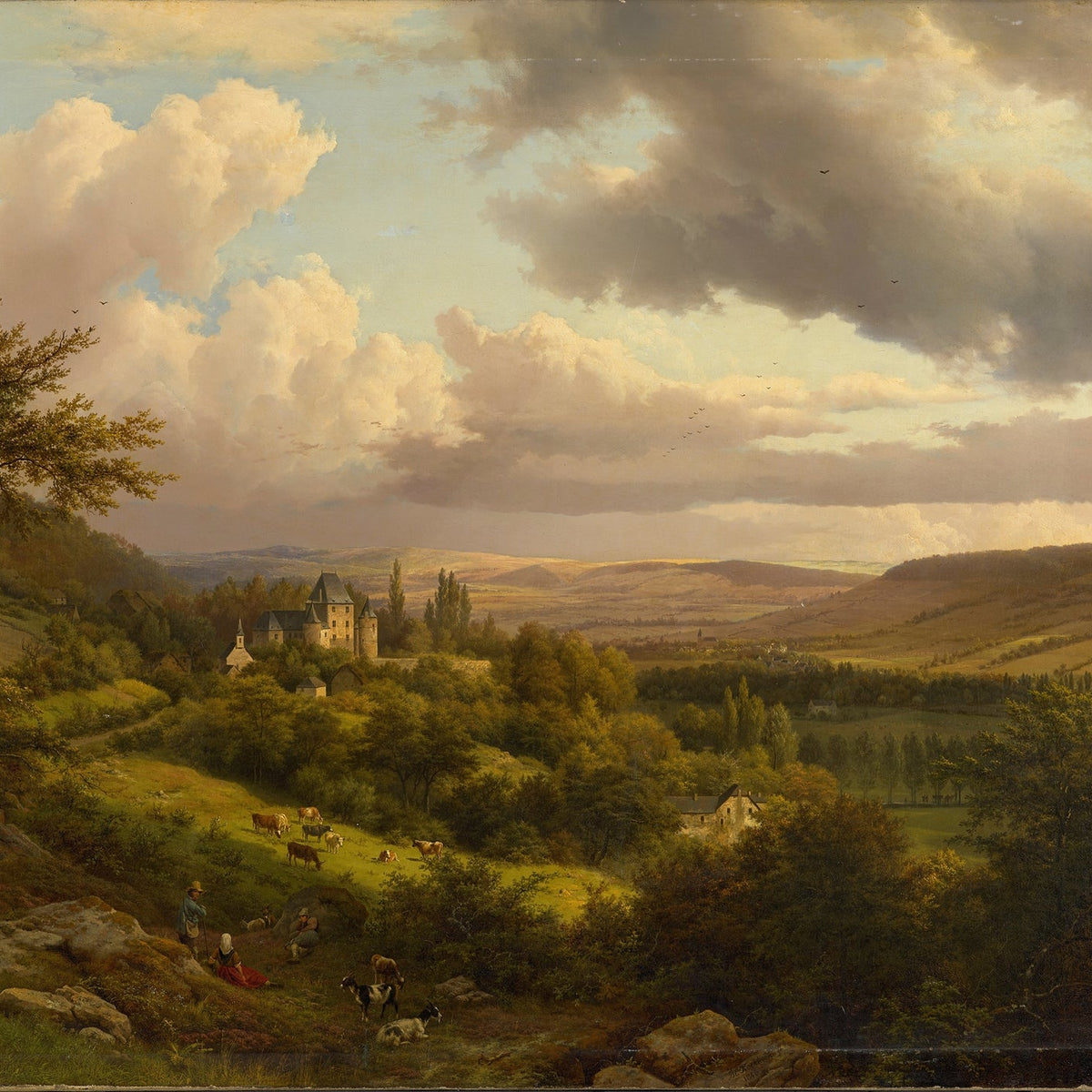 Landscape Oil Painting - Castle Valley with Cattle and Clouds - Oil Painting Haven