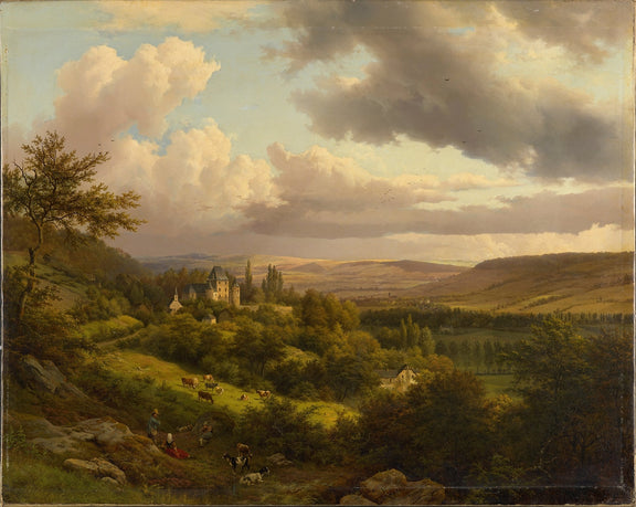 Landscape Oil Painting - Castle Valley with Cattle and Clouds - Oil Painting Haven
