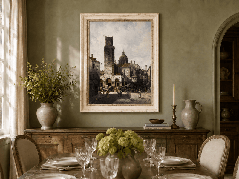 Landscape Oil Painting - Cathedral Square and Market Scene