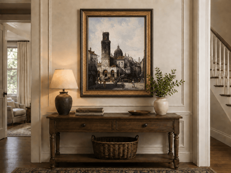 Landscape Oil Painting - Cathedral Square and Market Scene