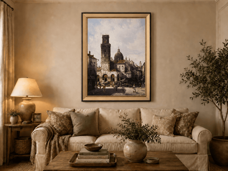 Landscape Oil Painting - Cathedral Square and Market Scene