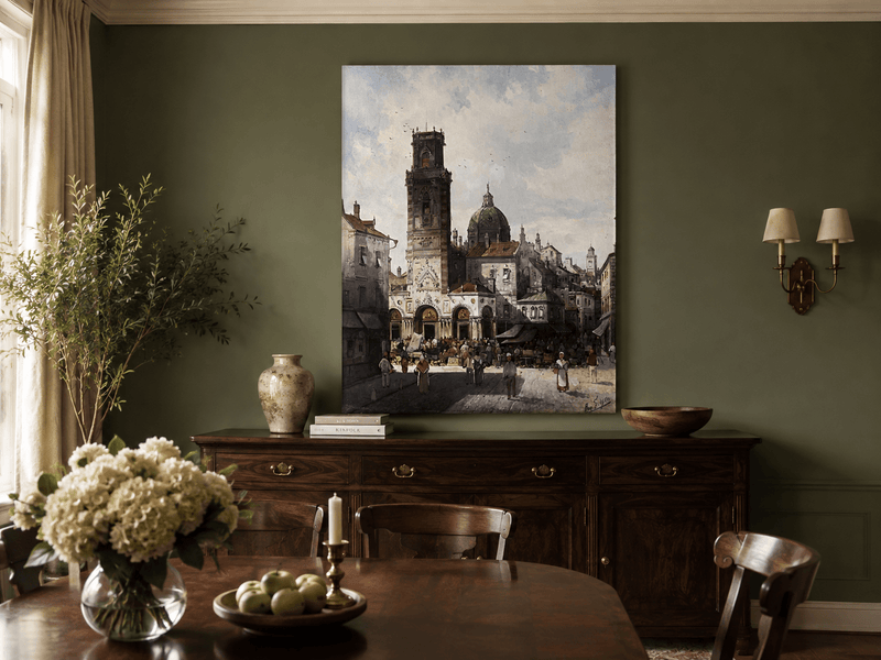 Landscape Oil Painting - Cathedral Square and Market Scene