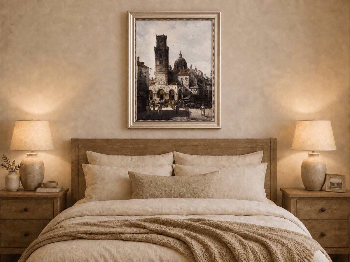 Landscape Oil Painting - Cathedral Square and Market Scene