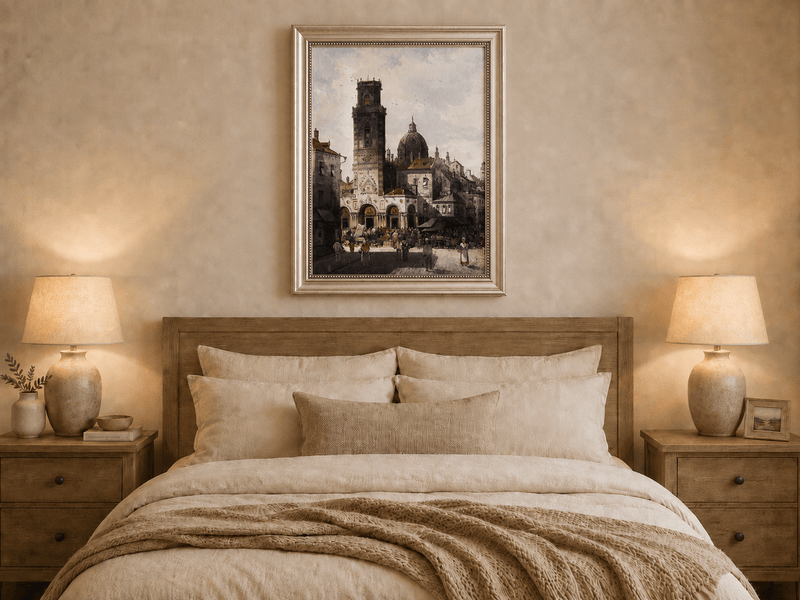 Landscape Oil Painting - Cathedral Square and Market Scene