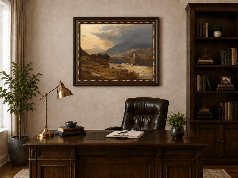 Ölgemälde Landschaft - Kühe überqueren einen See