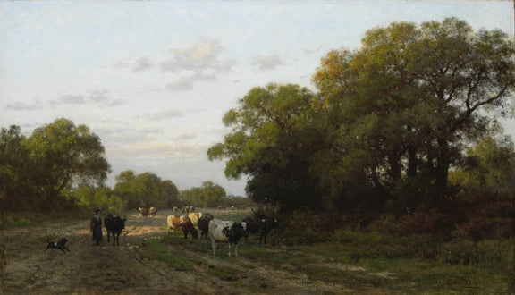 Landscape Oil Painting - Cattle on Country Path in Drenthe - Oil Painting Haven