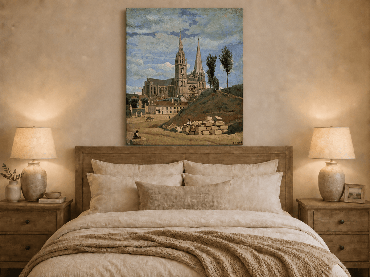 Landscape Oil Painting - Chartres Cathedral with Village View