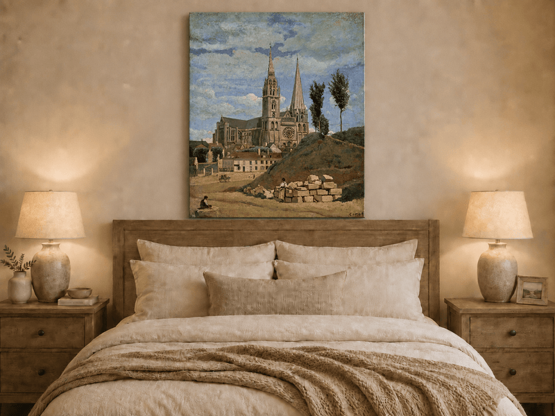 Landscape Oil Painting - Chartres Cathedral with Village View