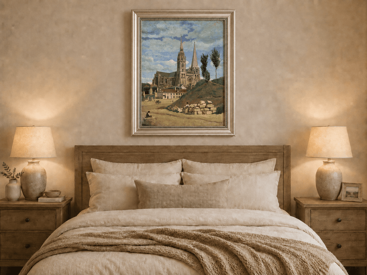 Landscape Oil Painting - Chartres Cathedral with Village View