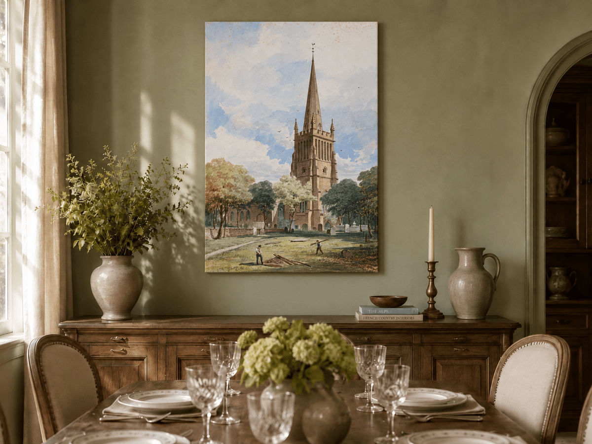 Peinture à l'huile de paysage - Rivière printanière avec pêcheur et arbres