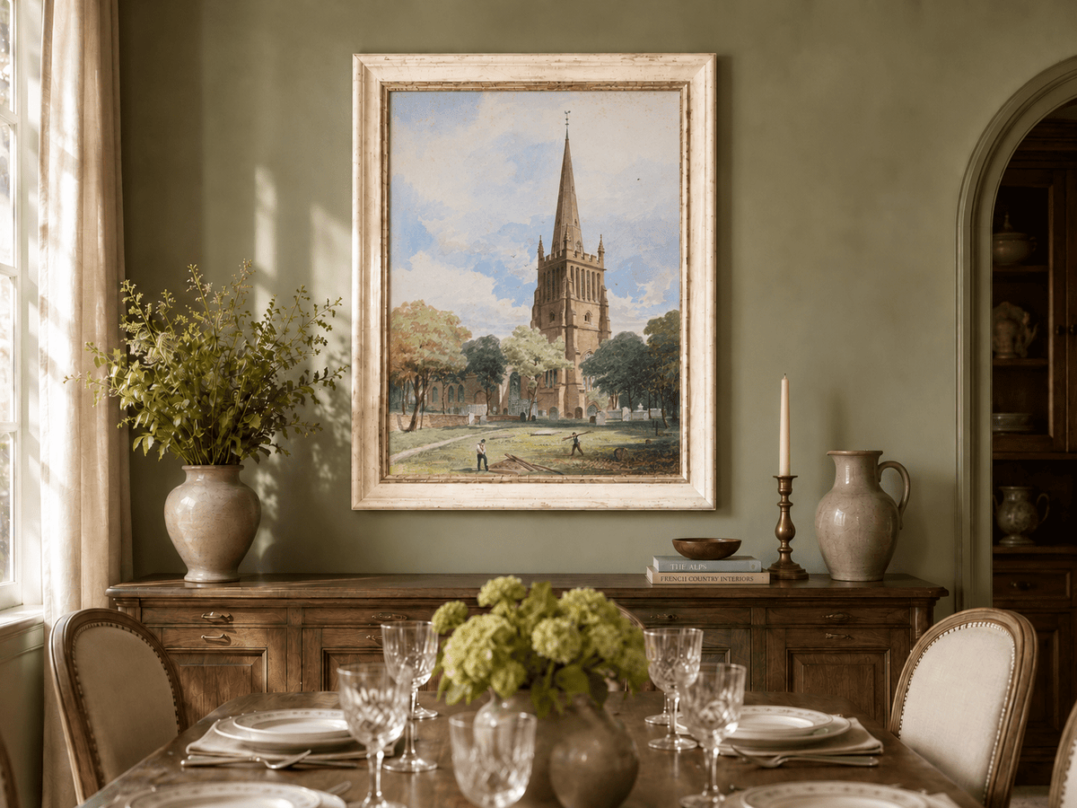 Peinture à l'huile de paysage - Rivière printanière avec pêcheur et arbres