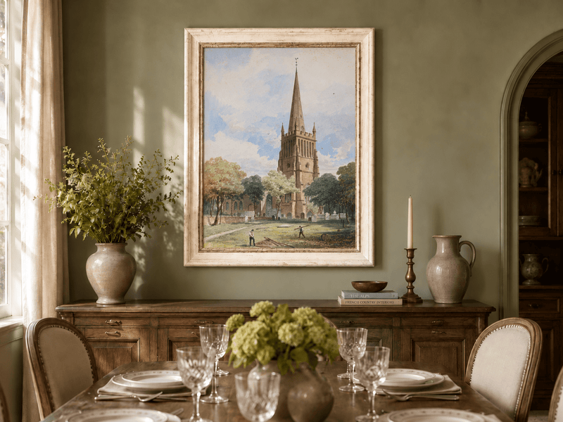 Peinture à l'huile de paysage - Rivière printanière avec pêcheur et arbres