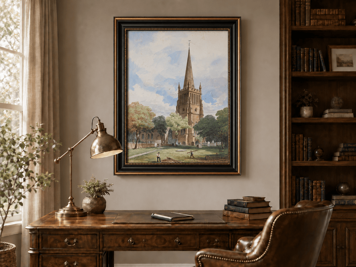 Peinture à l'huile de paysage - Rivière printanière avec pêcheur et arbres