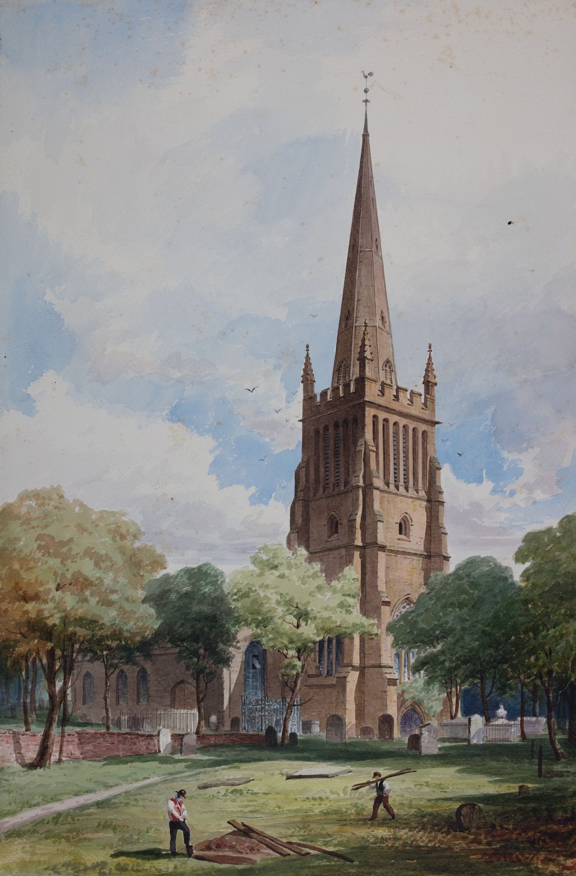 Landscape Oil Painting - Church Spire in a Quiet Park - Oil Painting Haven