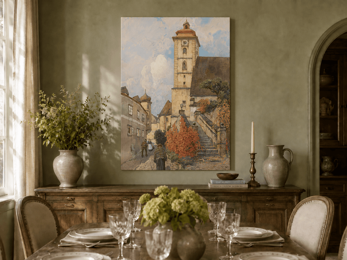 Peinture à l'huile de paysage - Rivière printanière avec pêcheur et arbres