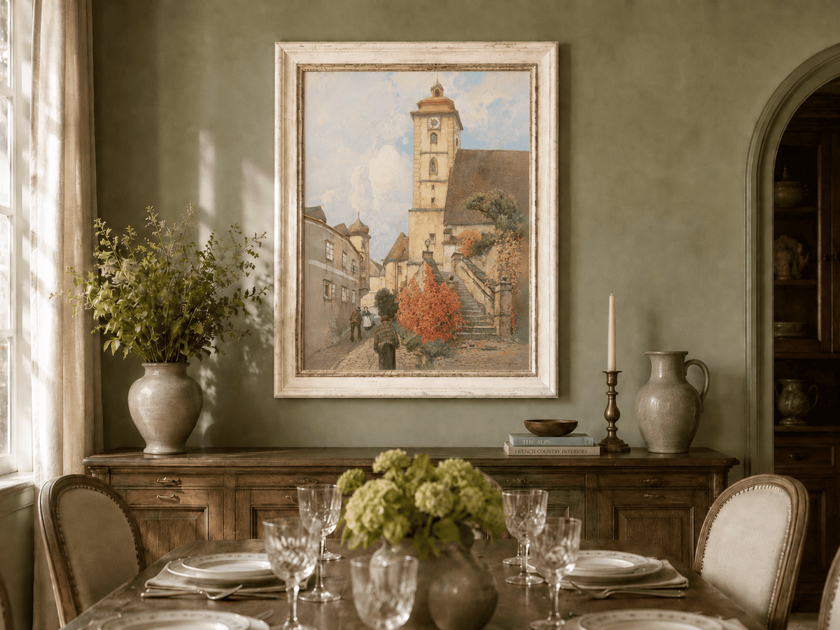 Peinture à l'huile de paysage - Rivière printanière avec pêcheur et arbres