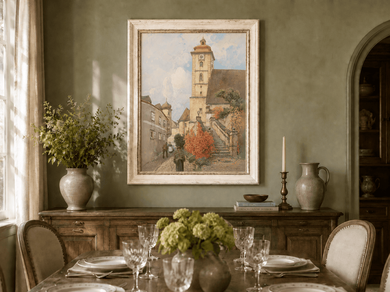 Peinture à l'huile de paysage - Rivière printanière avec pêcheur et arbres