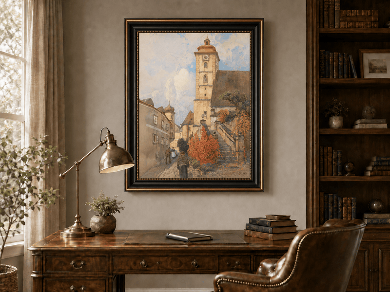 Peinture à l'huile de paysage - Rivière printanière avec pêcheur et arbres