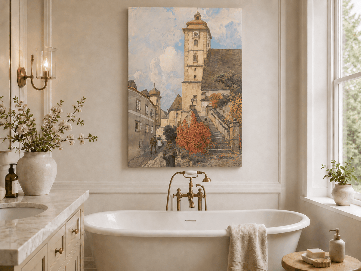Peinture à l'huile de paysage - Rivière printanière avec pêcheur et arbres