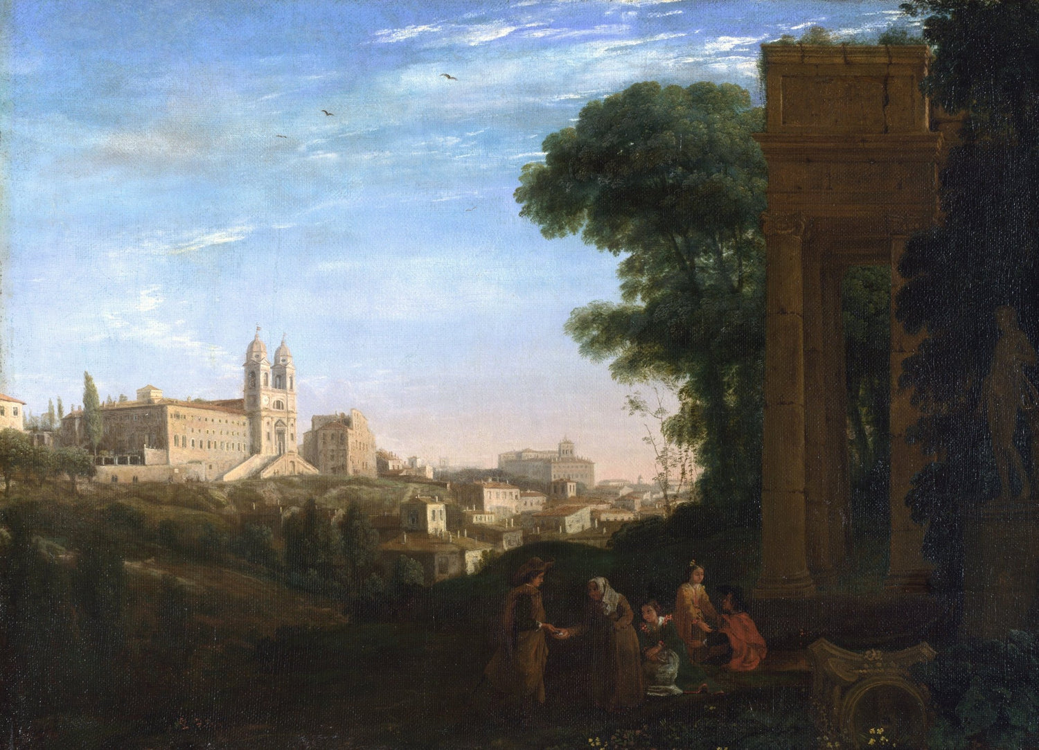 Landscape Oil Painting - City View with Ancient Ruins and Figures