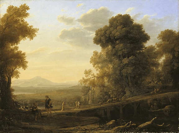 Landscape Oil Painting - Classical Bridge Landscape at Sunset - Oil Painting Haven