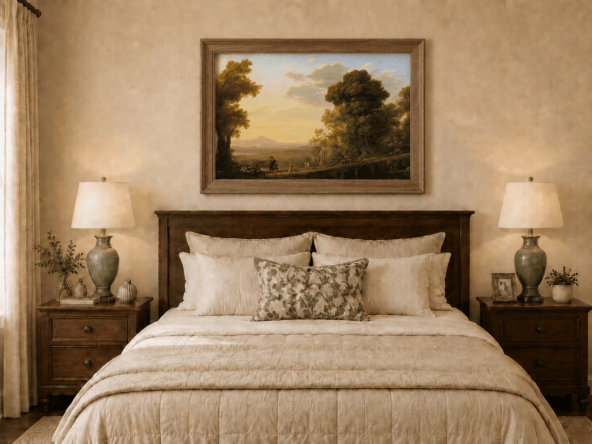 Landscape Oil Painting - Classical Bridge Landscape at Sunset