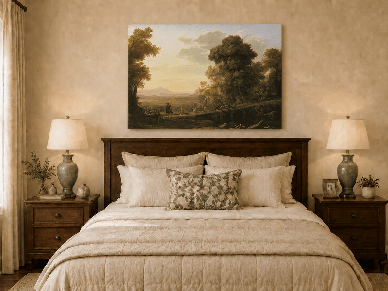 Landscape Oil Painting - Classical Bridge Landscape at Sunset