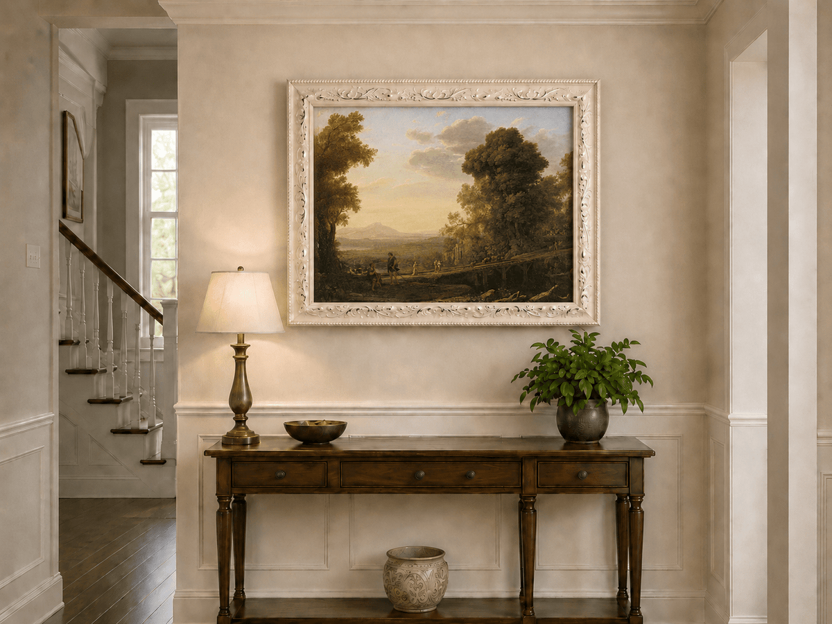 Landscape Oil Painting - Classical Bridge Landscape at Sunset