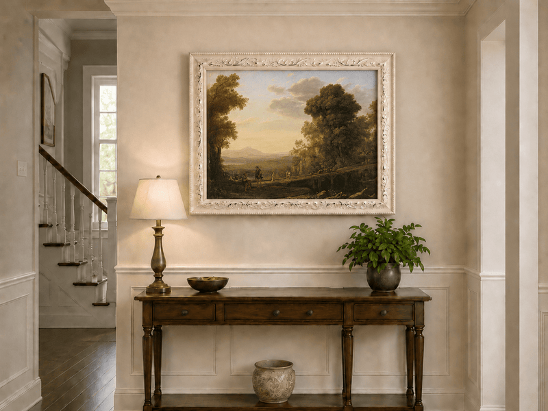 Landscape Oil Painting - Classical Bridge Landscape at Sunset