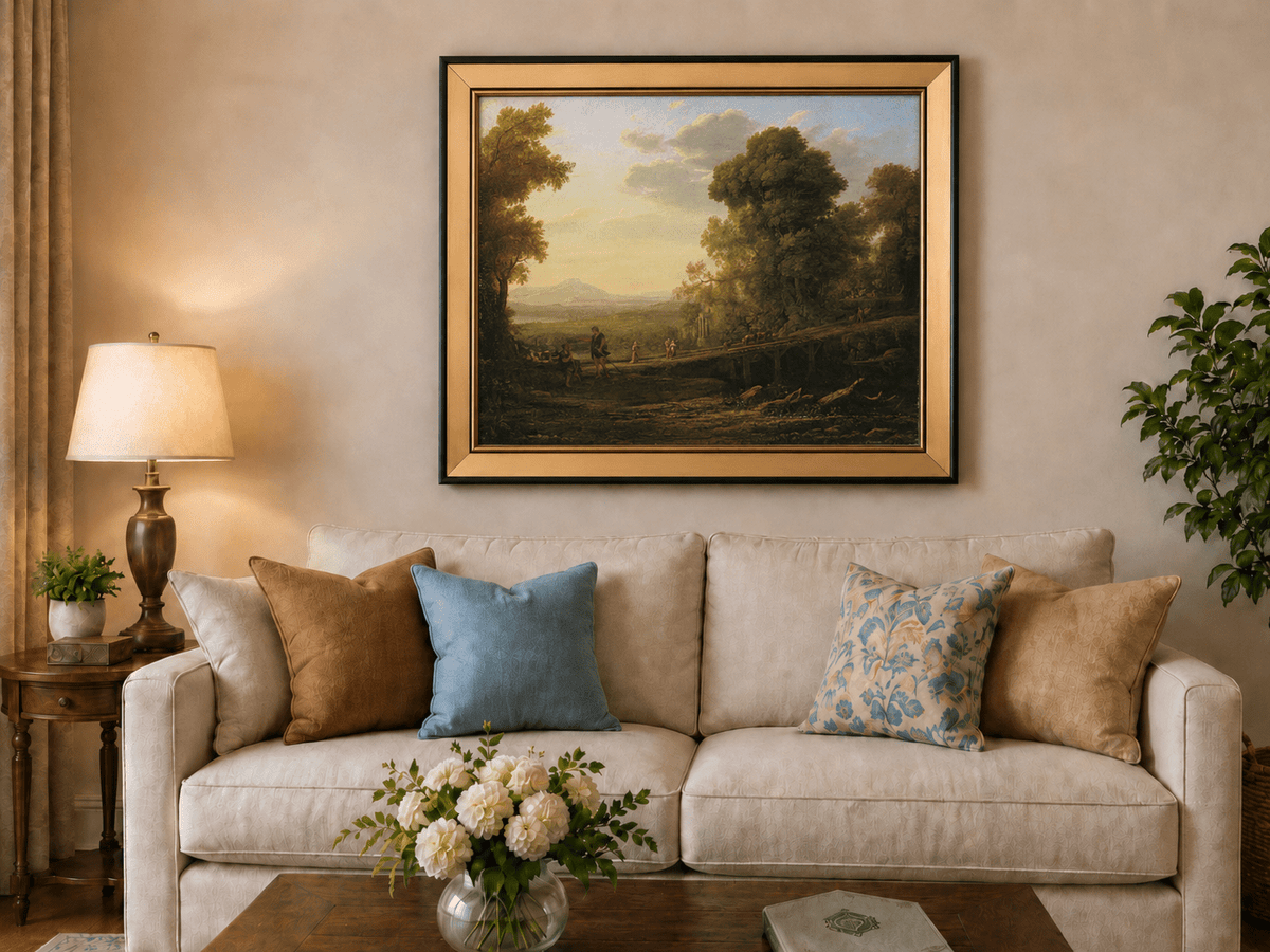 Landscape Oil Painting - Classical Bridge Landscape at Sunset