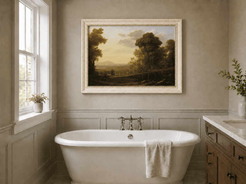 Landscape Oil Painting - Classical Bridge Landscape at Sunset